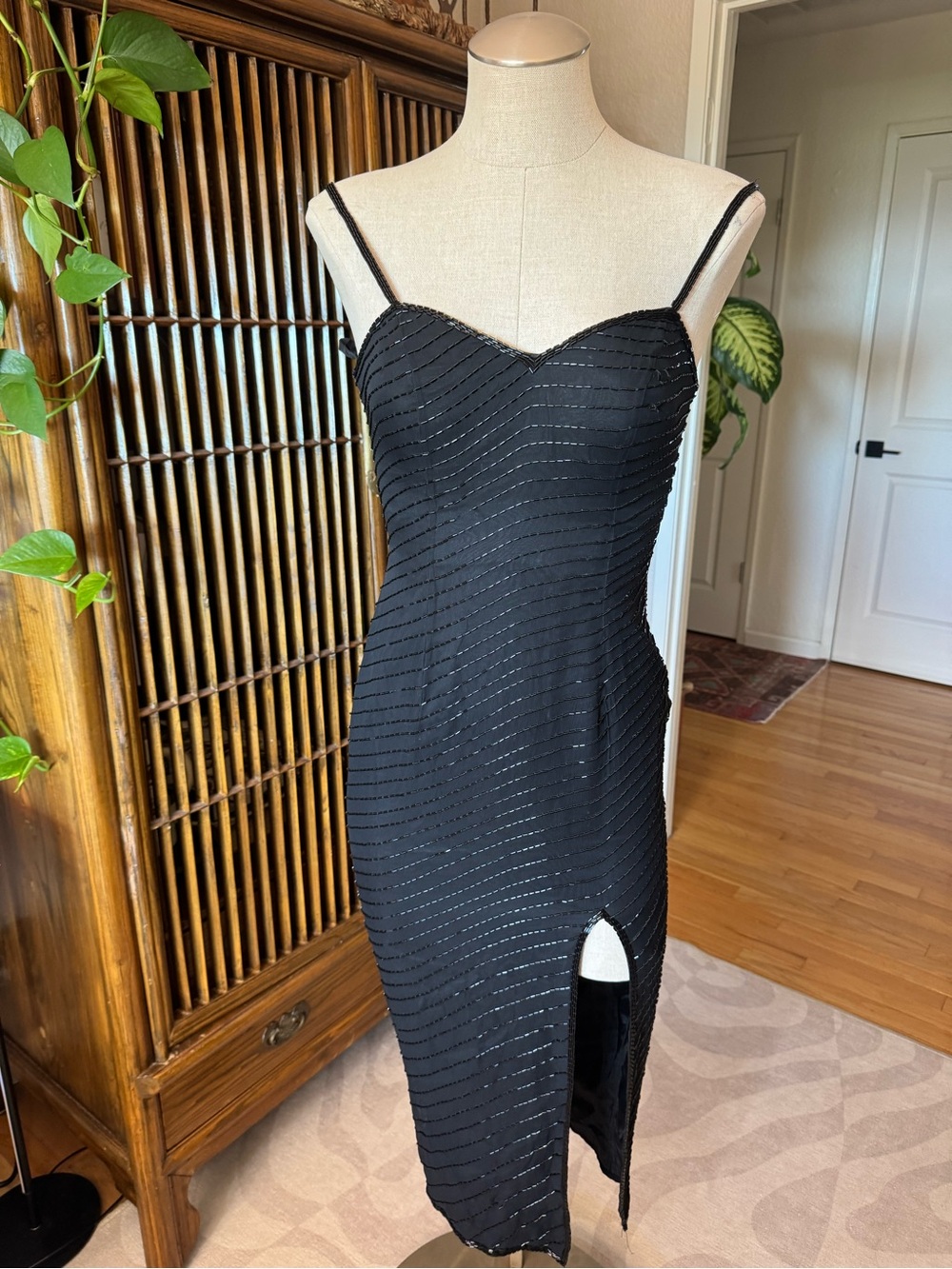 AJ bari beaded silk cocktail dress